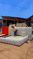 6x6 Cream Bubble Bed with Long Headboard - 2