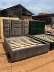 5x6 Grey Velvet Fabric Bed with Panel Headboard - 1