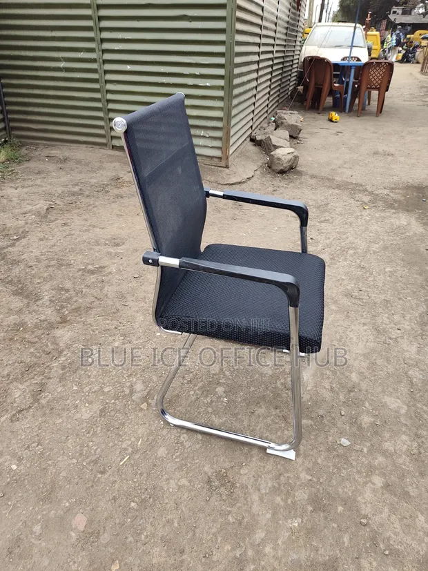 Black Mesh Visitor Office Chair with Chrome Frame - 1