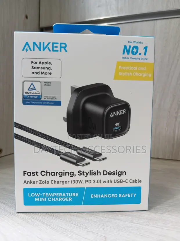 Anker Zolo 30W PD 3.0 Charger with USB-C Cable - Black - 1