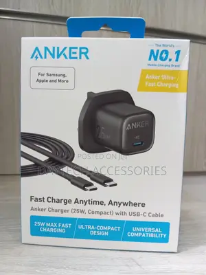 Anker 25W Charger ya USB-C na Cable - Nyeusi