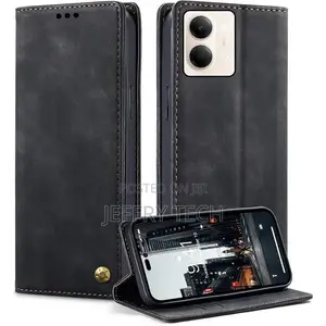 Caseme Flip Wallet Case kwa Vivo Y05 5G - Nyeusi Ngozi