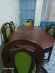 6-Seater Wooden Dining Table Set - Dark Brown - 1
