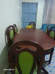 6-Seater Wooden Dining Table Set - Dark Brown - 2