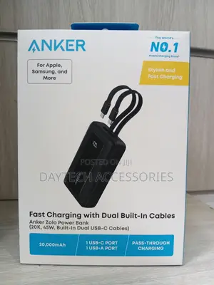 Anker Zolo Power Bank 20,000mAh 45W Dual USB-C Cables - Black
