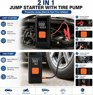 2-in-1 Portable Car Jump Starter na Tire Inflator ya Dijitali