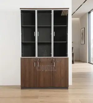 3-Door Wooden Half Glass Office Storage Cabinet
