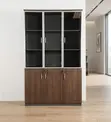 3-Door Wooden Half Glass Office Storage Cabinet - 1