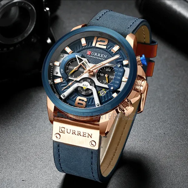 New Curren 8329 Chronograph Watch with Leather Strap - 1
