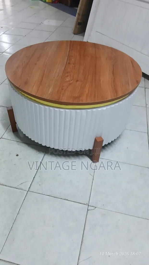 Sleek Round Wooden White Coffee Table - 1