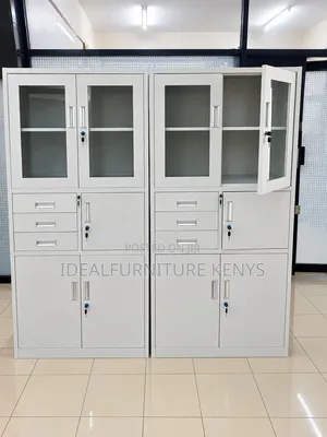 Boss Office Products Glass Door Metal Cabinet with Drawers