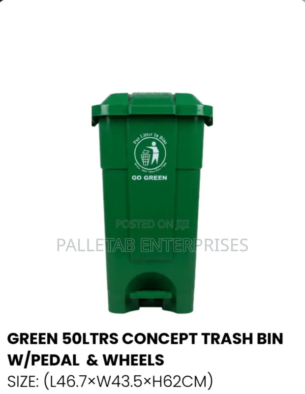 50L Foot Pedal Waste Bin with Wheels - 1
