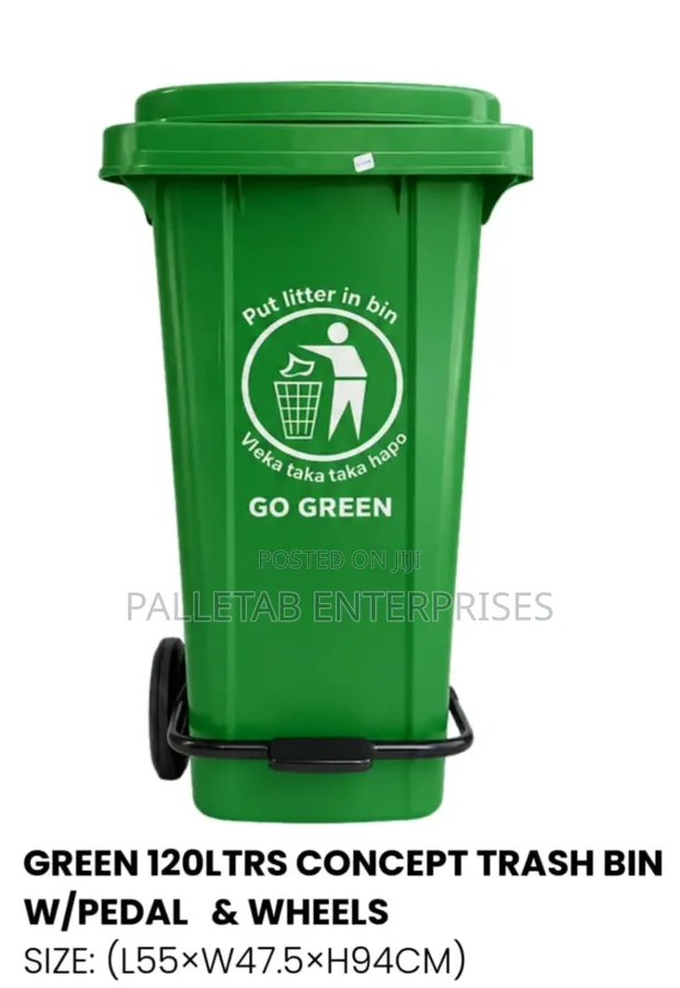 120L Pedal Waste Bin with Wheels - 1