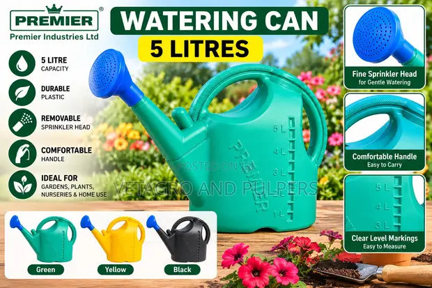 Premier 5L Plastic Watering Can - Green - 1