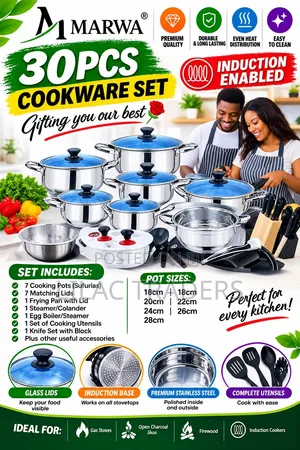 Marwa 30-Piece Induction Enabled Cookware Set