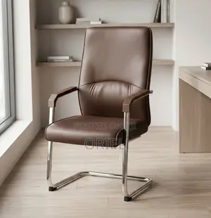 Brown Leather Visitor Bench - Sled Base Office Chair