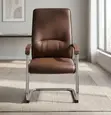 Brown Leather Visitor Bench - Sled Base Office Chair - 4