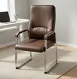 Brown Leather Visitor Bench - Sled Base Office Chair - 5