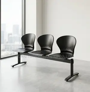 3-Seater Linked Reception Bench - Black