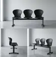 3-Seater Linked Reception Bench - Black - 3
