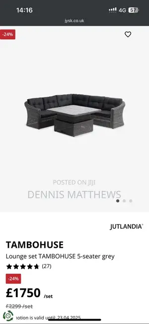 Jutlandia L-Shape Sofa na Dining Set ya Nje Iliyoagizwa