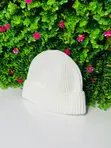 White Unisex Stretchable Ribbed Beanie - 2