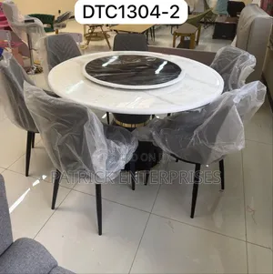 6-Seater Modern Round Marble Dining Set with Lazy Susan