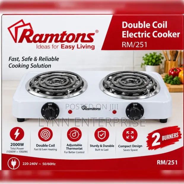 Ramtons RM/253 Double Spiral Plate Cooker - White - 1