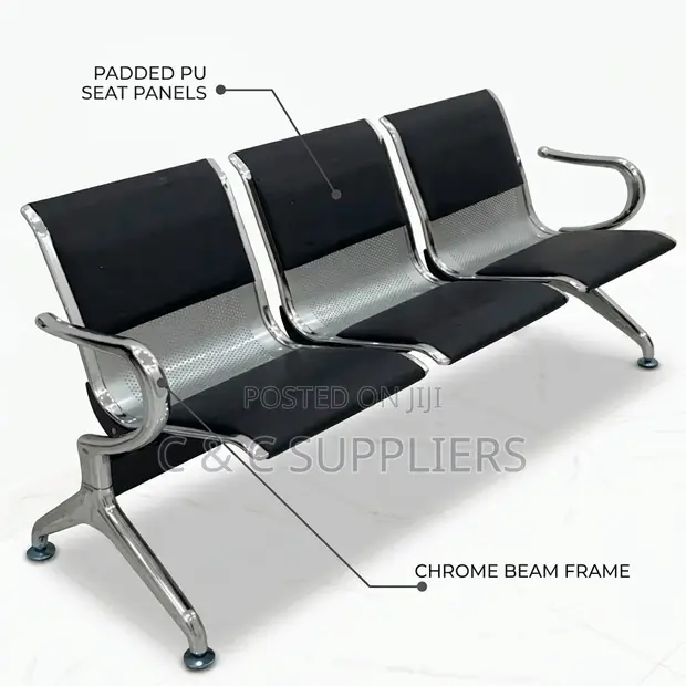 Black Padded Reception Bench with Armrest - 1
