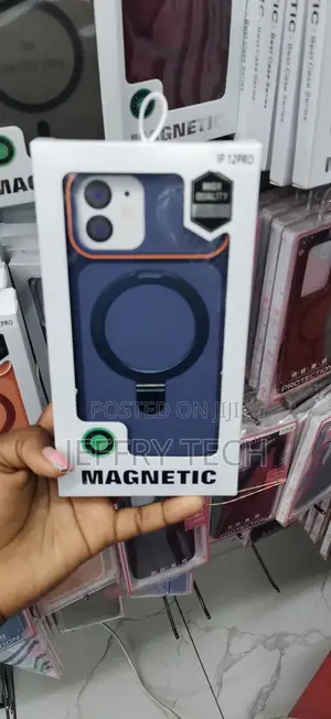 Blue Magnetic Silicone Case with Ring Stand for iPhone 12 Pro