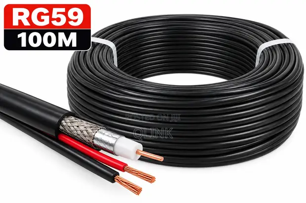 RG59 Coaxial Cable with Power, 100m, Generic - 1