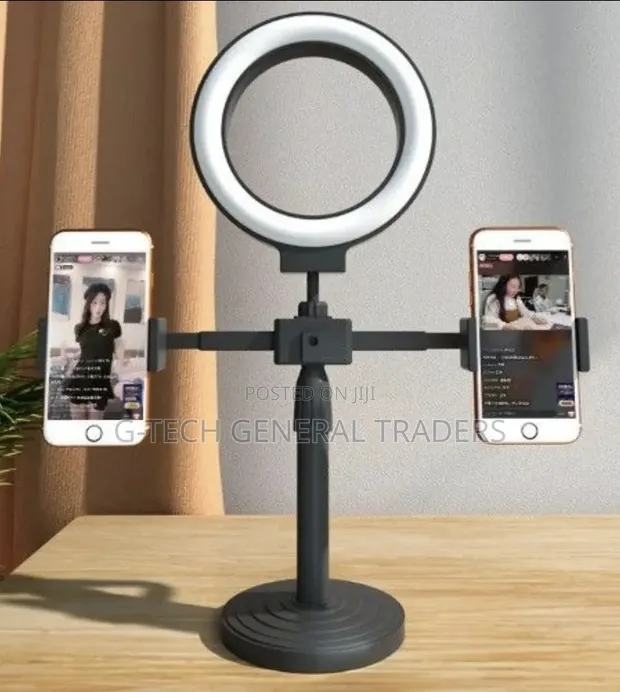 6-Inch LED Desktop Ring Light with Dual Phone Holders - 1