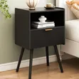JOONEE Black Modern Bedside Table with Storage - 1