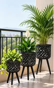 BohoBlack Rattan Plant Stand Set of 3 - 3