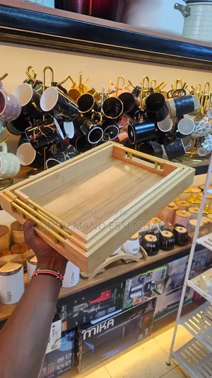 3-Piece Bamboo Serving Tray Set with Gold Handles