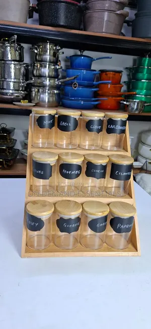 3 Tier Bamboo Spice Rack na Jari 12 za Kioo