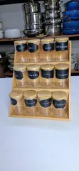 3 Tier Bamboo Spice Rack na Jari 12 za Kioo - 3