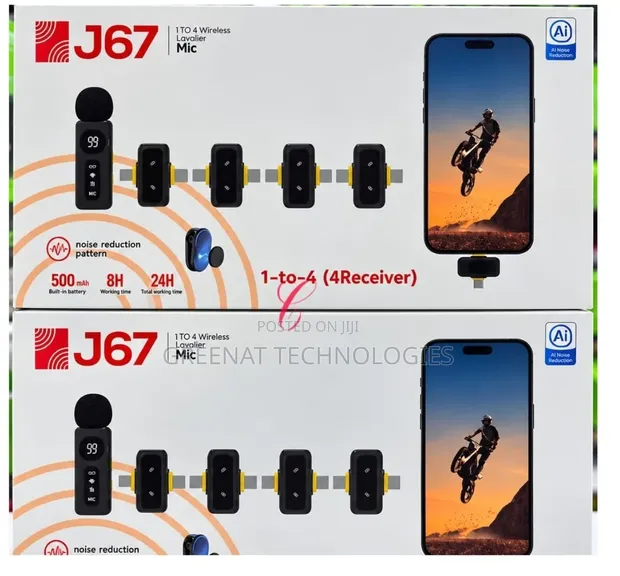 J67 Lavalier Mic: 1 Mic kwa 4 Receivers, AI Noise Reduction, 30M Range - 1