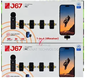 J67 Lavalier Mic: 1 Mic kwa 4 Receivers, AI Noise Reduction, 30M Range