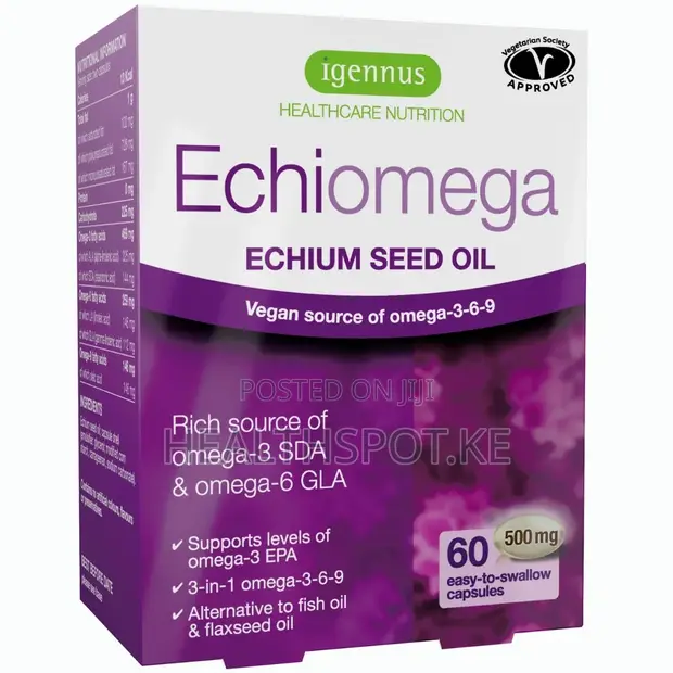 Igennus Echiomega Echium Seed Oil 500mg Vegan Omega-3-6-9, Softgels 60 - 1