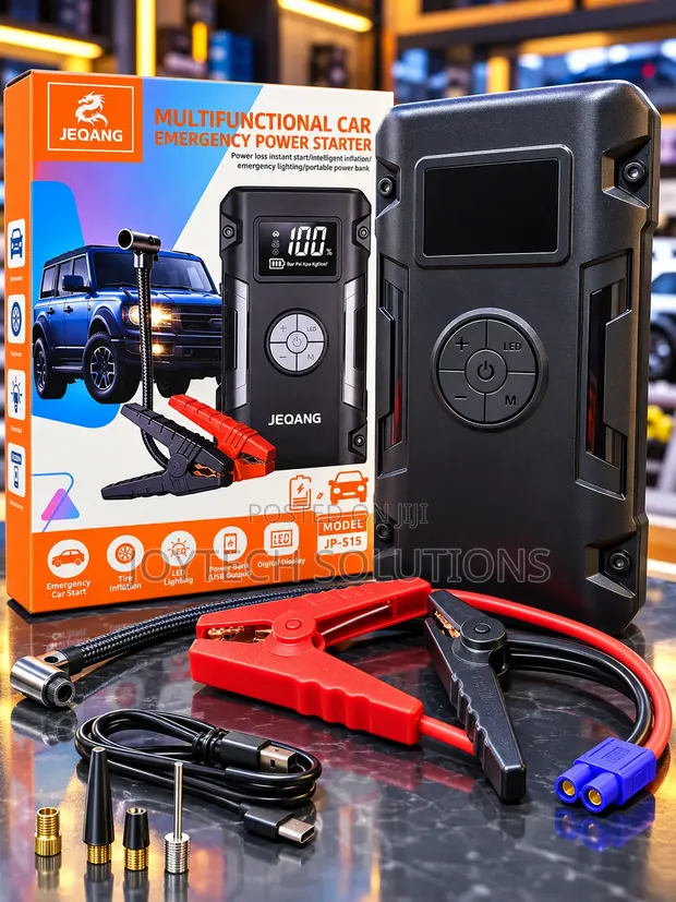 JEQANG JP-S152 Car Jump Starter | Compressor ya Hewa, Power Bank & Mwanga wa LED - 1