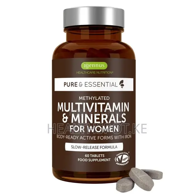 Igennus Methylated Multivitamin ya Wanawake na Iron, Vidonge 60 vya Vegan - 1