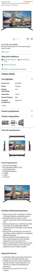 CTRonic 43" LED TV 43ct8100 Full HD - 3