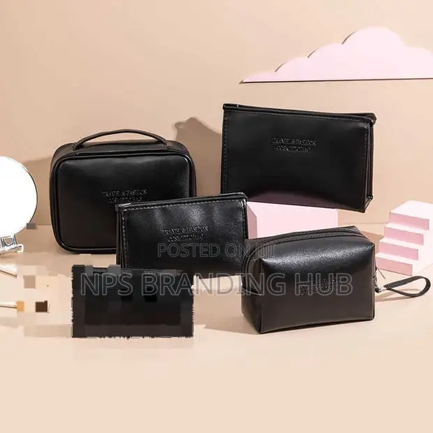 5pcs Vegan Leather Travel Makeup Cosmetic Bags - 1