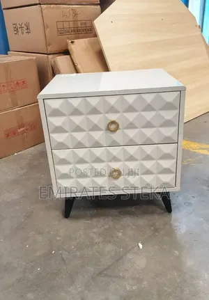 Classy Imported Bedside Table with Gold Ring Accents
