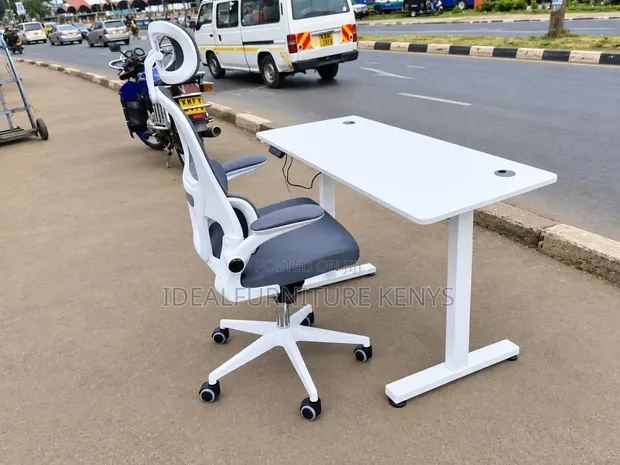 Modern White Office Desk with Ergonomic Chair - 1