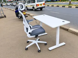 Modern White Office Desk with Ergonomic Chair