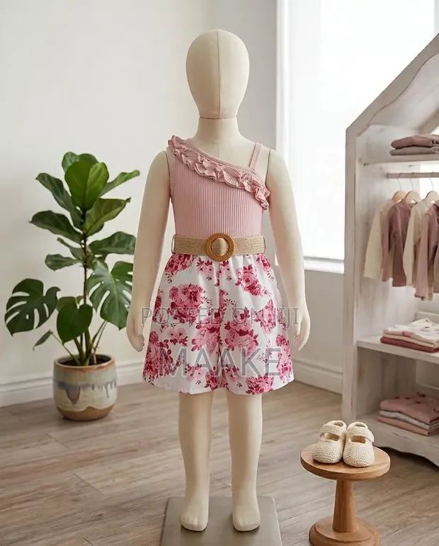 Unique Pink Floral & Beige Jumpsuit for Kids - 1