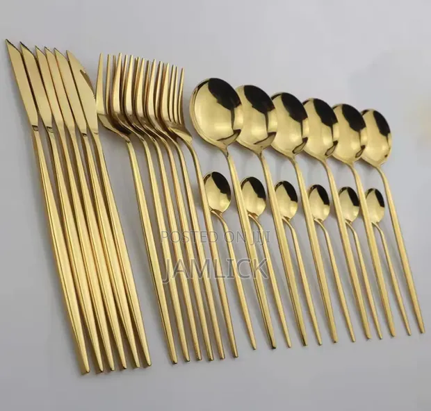 24pcs Luxury Gold Stainless Steel Cutlery Set - 1