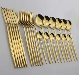 24pcs Luxury Gold Stainless Steel Cutlery Set